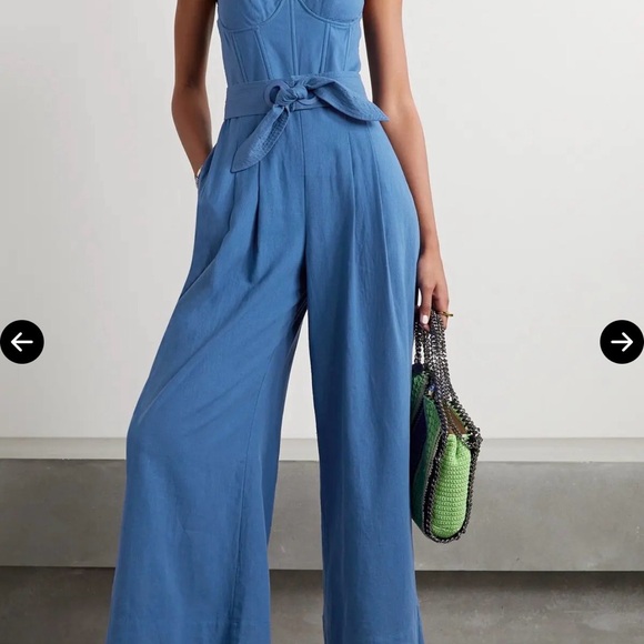 Farm Rio Blue Linen Blend Jumpsuit Wide Legged Size Small - Picture 2 of 6